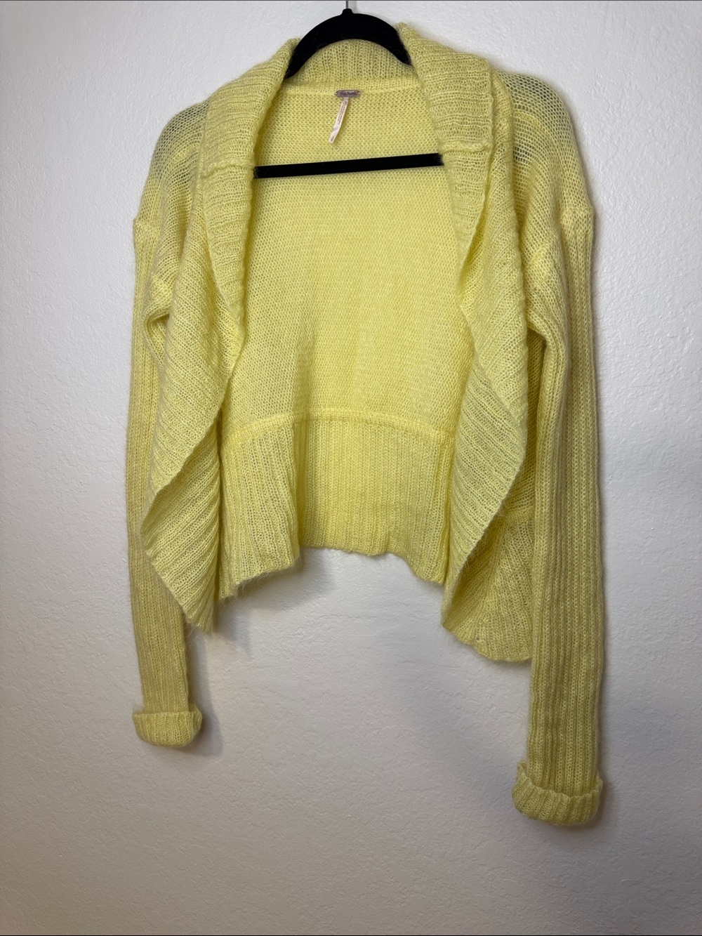 Free People Butter Yellow Open-Front Draped Cozy Cardigan Women’s Size Large